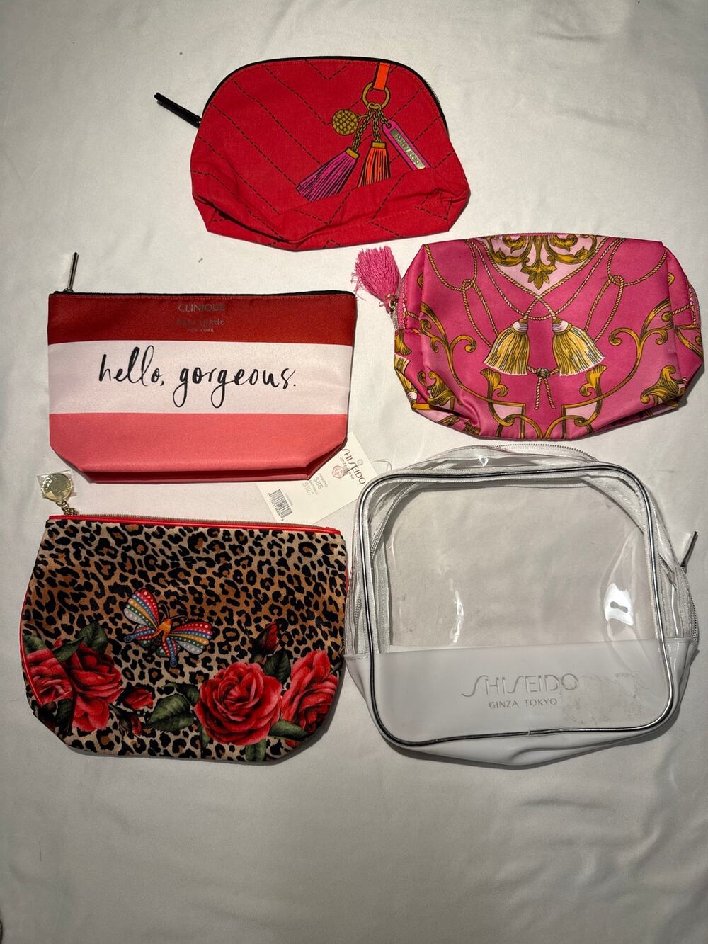 Lot of 5 Cosmetic Makeup Bags Kate Spade Clinique Shiseido Floral Travel Pouch